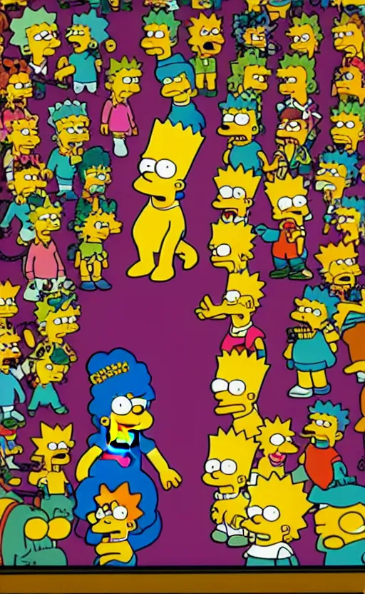 Image similar to lisa simpson and bart simpson in the shining hallway scene, movie screenshot