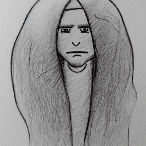 Prompt: sketch of a caucasian face, medium long hair, bad skin, skinny, oval head shape, smiling, climber, weed, mushroom