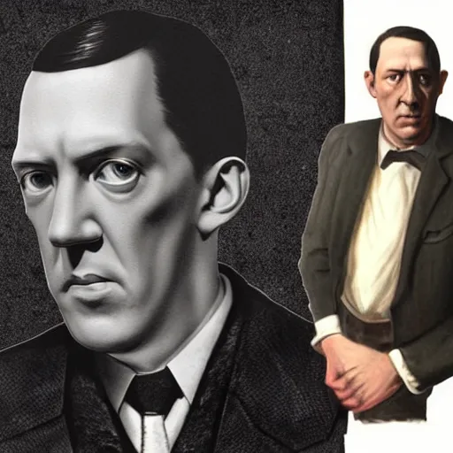 Image similar to h p lovecraft holding up an eyeball during an interview, artstation, detailed