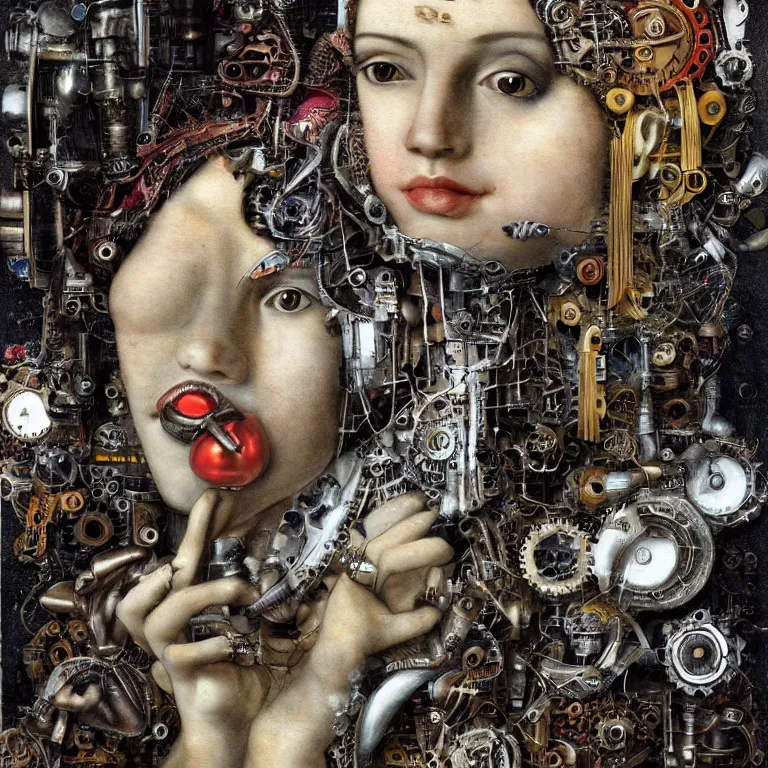 Image similar to profile portrait of a woman, computer parts, mechanical parts, by giuseppe arcimboldo, steampunk, cyberpunk, futuristic, psychedelic, surreal, sci - fi, vaporwave, alien, dreamlike.