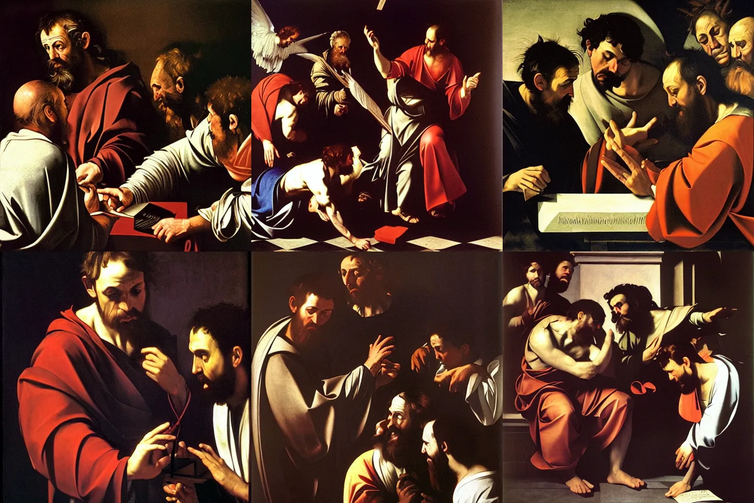 Prompt: The Calling of St Matthew, painting by Caravaggio