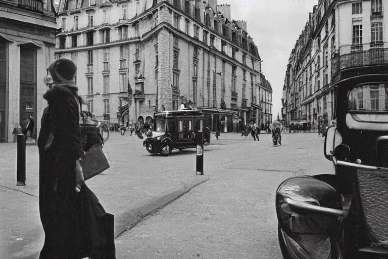 Image similar to vintage black and white street photography of paris by henri cartier - bresson