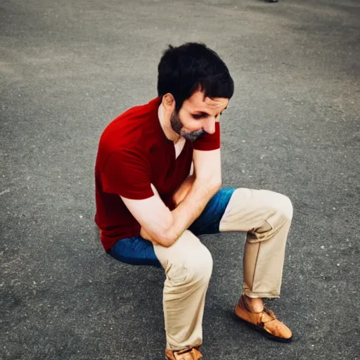 Prompt: man sitting on glass bottle