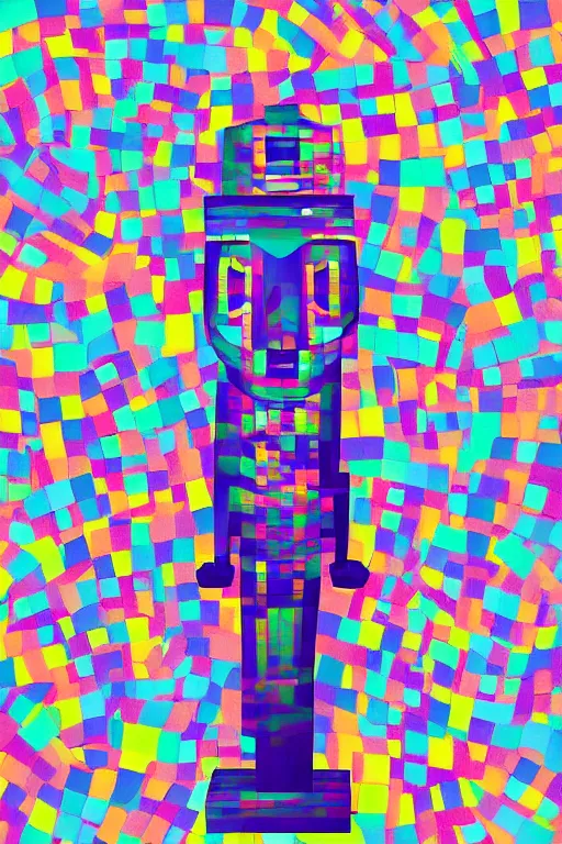 Image similar to cubist moai statue cutout digital illustration cartoon colorful beeple