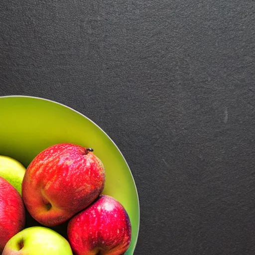 Image similar to bowl of fruit, black background, depth of field