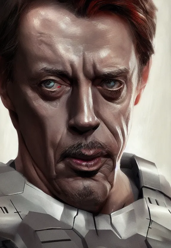 Image similar to steve buscemi as iron man portrait, highly detailed, by krenz cushart, octane render, artstation trending