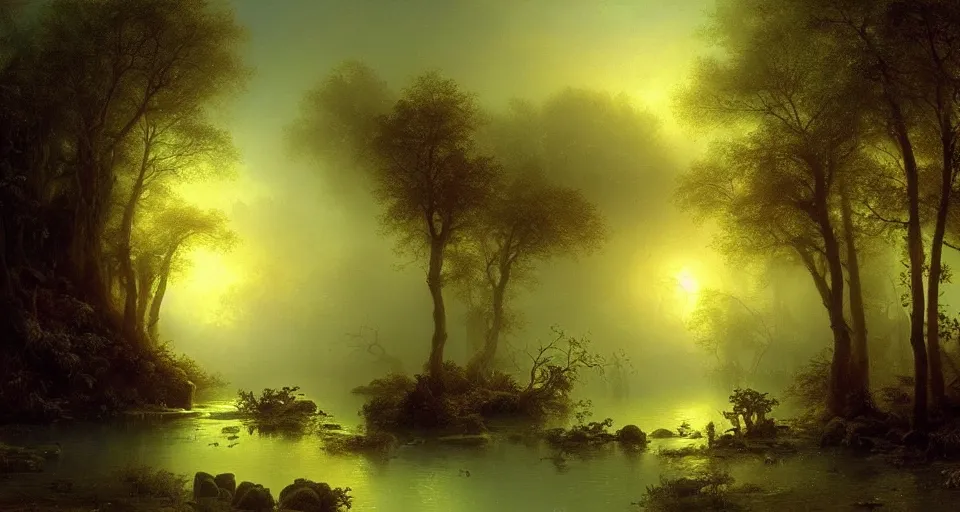 Image similar to Enchanted and magic forest, by Ivan Aïvazovski,
