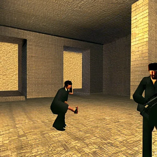 Prompt: a still of no time to die in goldeneye 6 4 graphics, extremely blocky and low resolution, crt filter