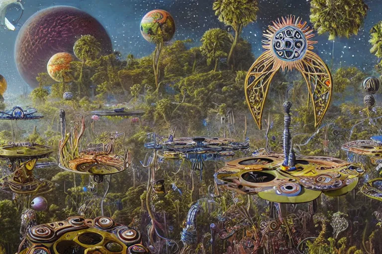 Prompt: a surreal and awe - inspiring science fiction planet overrun with fidget spinners, intricate, ornate, highly detailed fidget spinners, matte painting by ernst haeckel and simon stalenhag