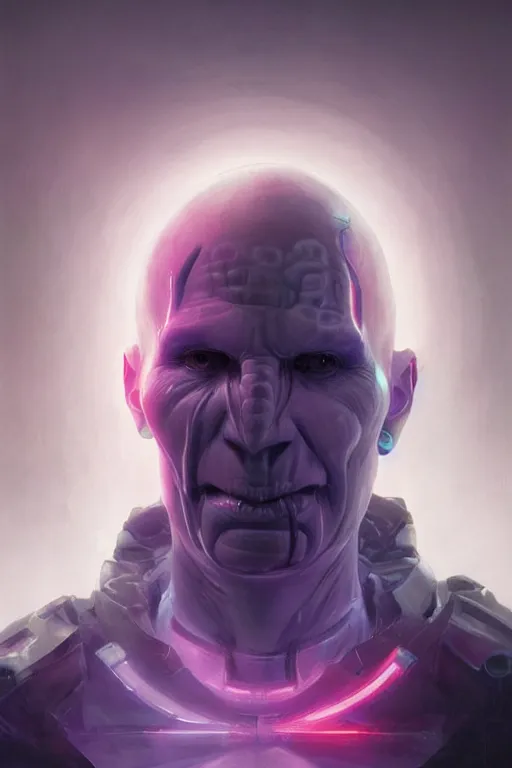 Image similar to cyborg Lord Voldemort without nose in cyberpunk, neon lighting, digital art from artstation by Ruan Jia and Mandy Jurgens and Artgerm and william-adolphe bouguereau and Greg Rutkowski and Wayne Barlowe