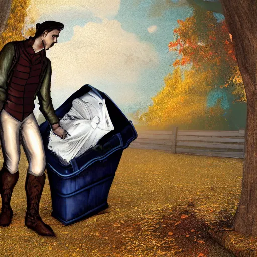 Prompt: the headless horseman finding his head in the lost and found bin, ultra detailed, 4k ultrarealistic