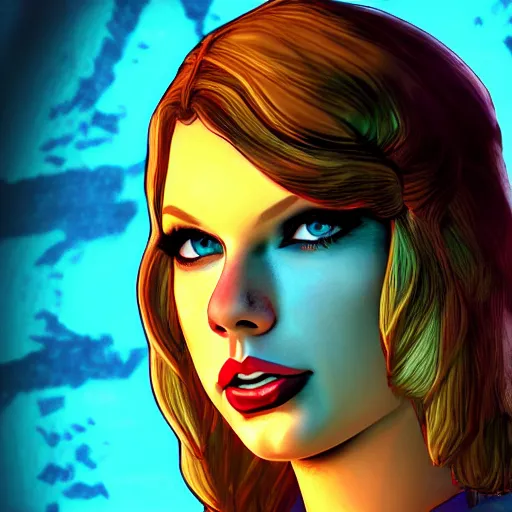 Image similar to taylor swift portrait, borderlands, tales from the borderlands, the wolf among us, comic, cinematic lighting, studio quality, 8 k