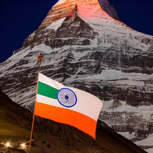 Image similar to indian flag projected illuminated on the matterhorn mountain at night