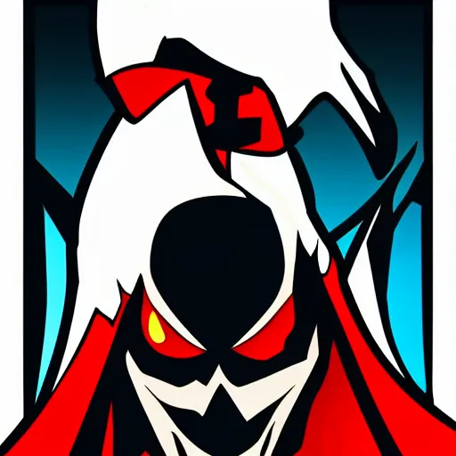 Image similar to Spawn by Todd-MacFarlene, SVG, Vector sticker, flat colors, full-body, uncropped, white-space-surrounding-subject