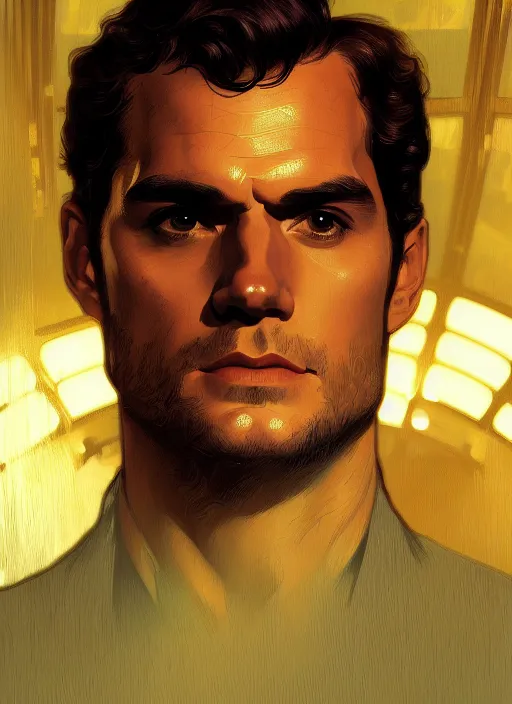 Image similar to portrait of henry cavill as james bond, casino, key art, falling, cold tone, highly detailed, digital painting, artstation, concept art, cinematic lighting, sharp focus, illustration, by gaston bussiere alphonse mucha