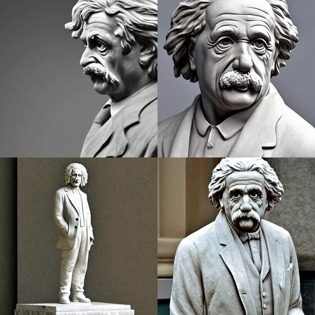 Prompt: a marble statue of albert einstein