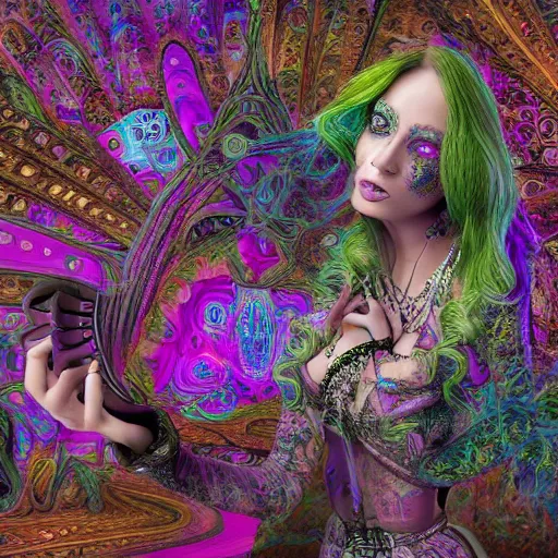 Image similar to psychadelic witch, hyper detailed, flowing psychadelic background intricate and detailed, ornate 8 k gorgeous intricate detailed, octane render