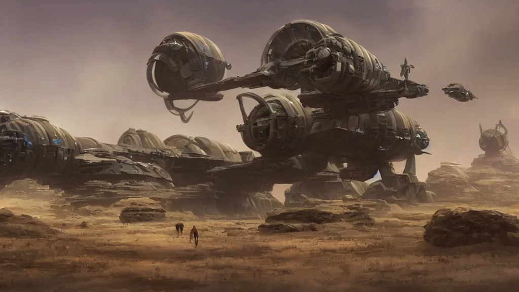 Image similar to small organic dropship lander design by john schoenherr and glenn barr, epic cinematic matte painting