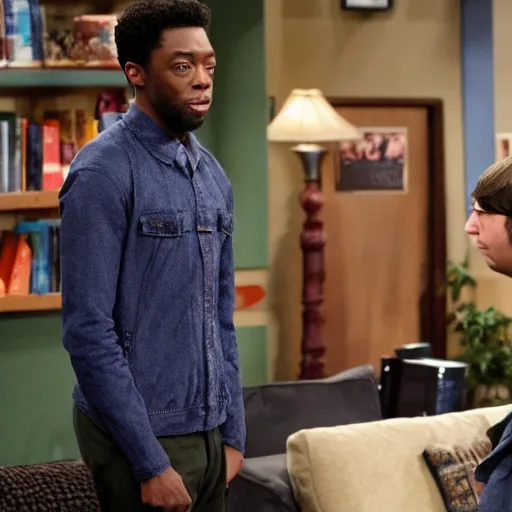 Prompt: chadwick boseman on the big bang theory