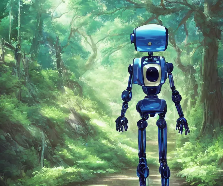 Prompt: robot in a forest, anime fantasy illustration by tomoyuki yamasaki, kyoto studio, madhouse, ufotable, comixwave films, trending on artstation