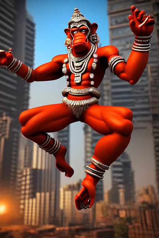 Prompt: high quality 3 d render cyborg hanuman! madhubani, highly detailed, cyberpunk!! mumbai in the background, unreal engine cinematic smooth, szukalski charlie immer, moody light, low angle, uhd 8 k, sharp focus