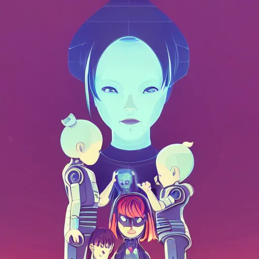 Prompt: a robot mother and her robot children. beautiful clear well composed image. clean cel shaded vector art by lois van baarle, artgerm, helen huang, by makoto shinkai and ilya kuvshinov, rossdraws, illustration, art by ilya kuvshinov