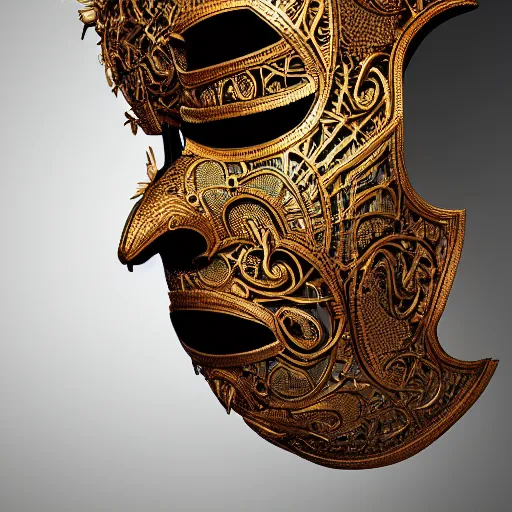 Image similar to an elaborate intricate mask made of wind, rendered in octane, behance hd, bokeh backdrop