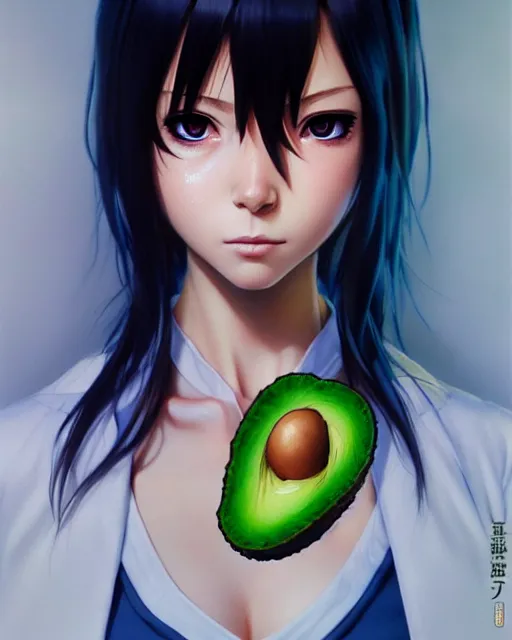 Image similar to portrait Anime avocado cosplay girl cute-fine-face, pretty face, realistic shaded Perfect face, fine details. Anime. realistic shaded lighting by katsuhiro otomo ghost-in-the-shell, magali villeneuve, artgerm, rutkowski Jeremy Lipkin and Giuseppe Dangelico Pino and Michael Garmash and Rob Rey