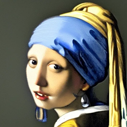 Image similar to mouse with a pearl earring, painting by johannes vermeer