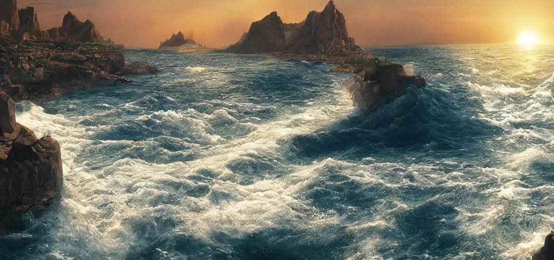 Image similar to a very high resolution image from a scene where moses splits the two seas apart. beautiful scenery. photorealistic, photography, directed by tod howard