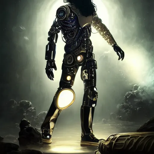 Prompt: cyborg michael jackson with a steampunk elepant, anatomy, bathed in light, highly detailed, photorealistic, artstation, smooth, sharp focus, illustration, unreal engine 5, 8 k, art by artgerm and greg rutkowski and edgar maxence