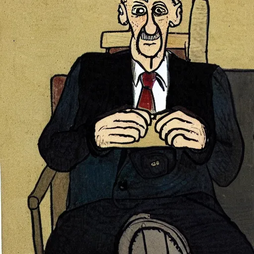 Image similar to an older man sitting alone drawn by raymond briggs, very coherent and colorful high contrast