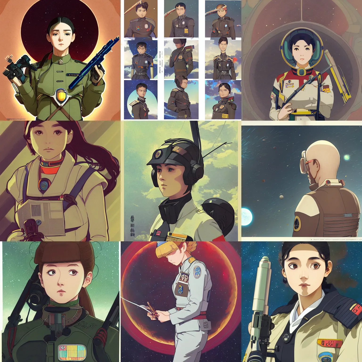 Prompt: solar system patrol officer in uniform, science fiction, outer space, finely illustrated face, highly detailed, colored pencil, studio ghibli, tankobon, in the style of ilya kuvshinov and krenz cushart and william - adolphe bouguereau and alphonse mucha