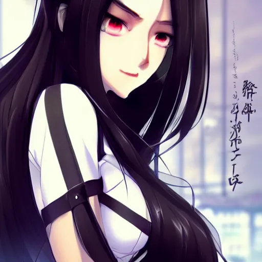 Image similar to portrait of a beautiful girl with long black hair, wearing police riot uniform, drawn by WLOP, by Avetetsuya Studios, attractive character, colored sketch anime manga panel, trending on Artstation