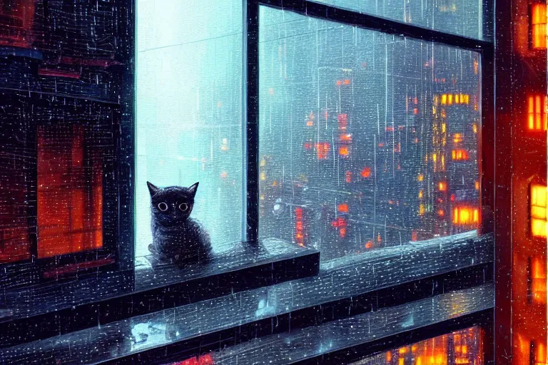 Cat Looking At Cyberpunk City In The Rain Live Wallpaper - MoeWalls on Make  a GIF