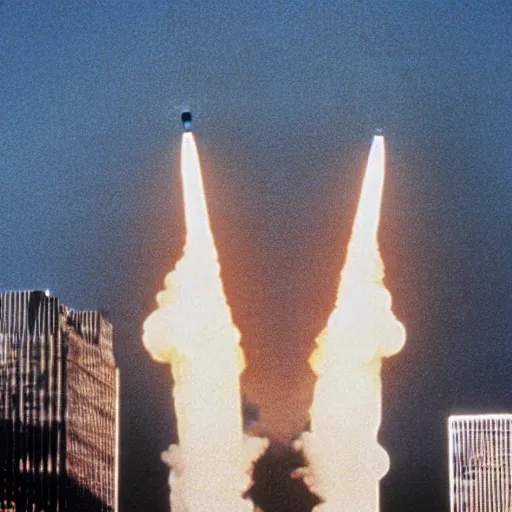 Image similar to nuclear missile destroy the world trace center towers, in american psycho ( 1 9 9 9 )