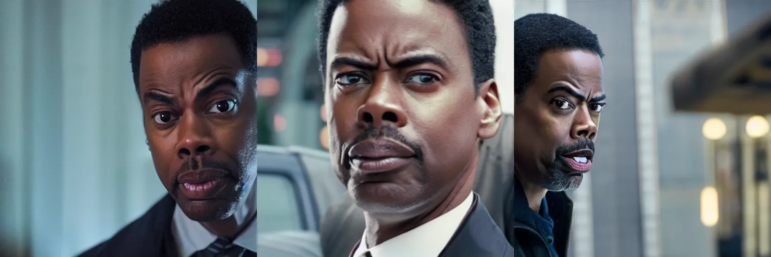 Prompt: close - up of chris rock as a detective in a movie directed by christopher nolan, movie still frame, promotional image, imax 7 0 mm footage