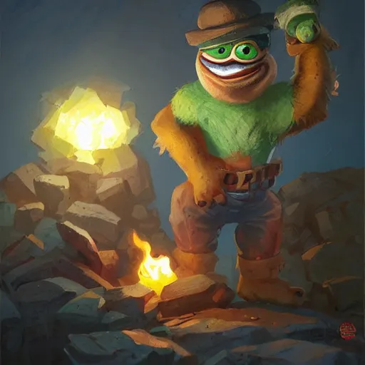 Prompt: super rich pepe the miner, greg rutkowski