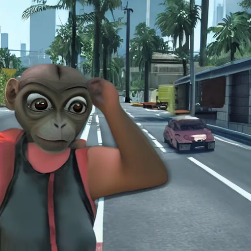 Image similar to Macaque in grand theft auto among cute anime girls