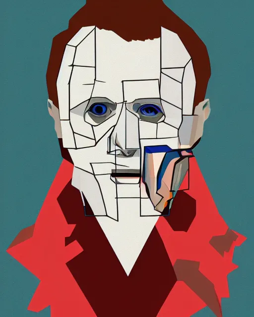 Image similar to cubist portrait of hannibal lecter, cutout digital illustration cartoon colorful beeple vector art