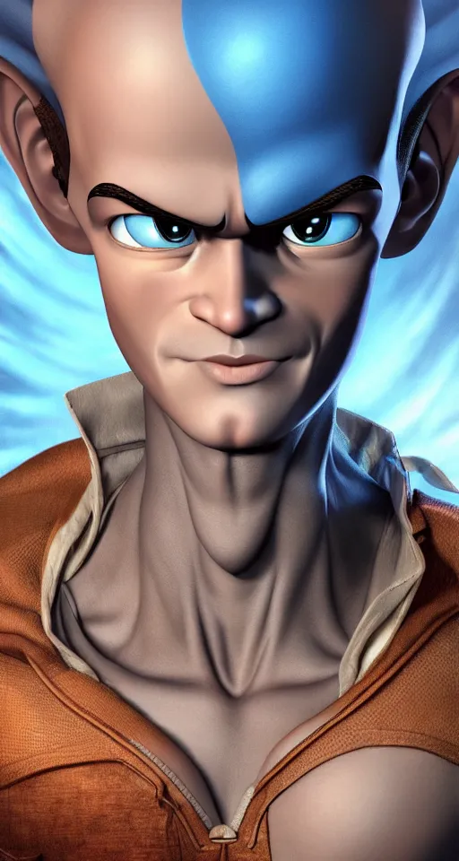 Image similar to megamind incredibly detailed photorealistic digital artwork