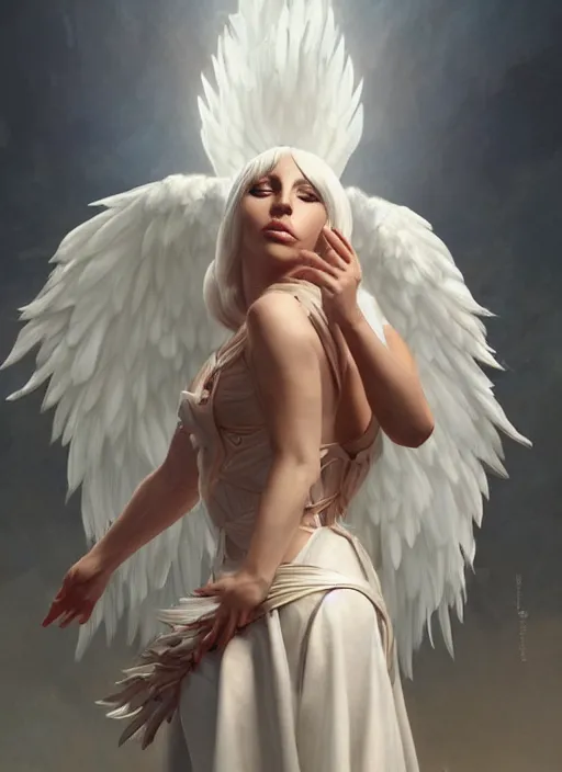 Image similar to cute lady gaga as a heavenly angel, anatomy, bathed in light, highly detailed, photorealistic, artstation, smooth, sharp focus, illustration, unreal engine 5, 8 k, art by artgerm and greg rutkowski and edgar maxence