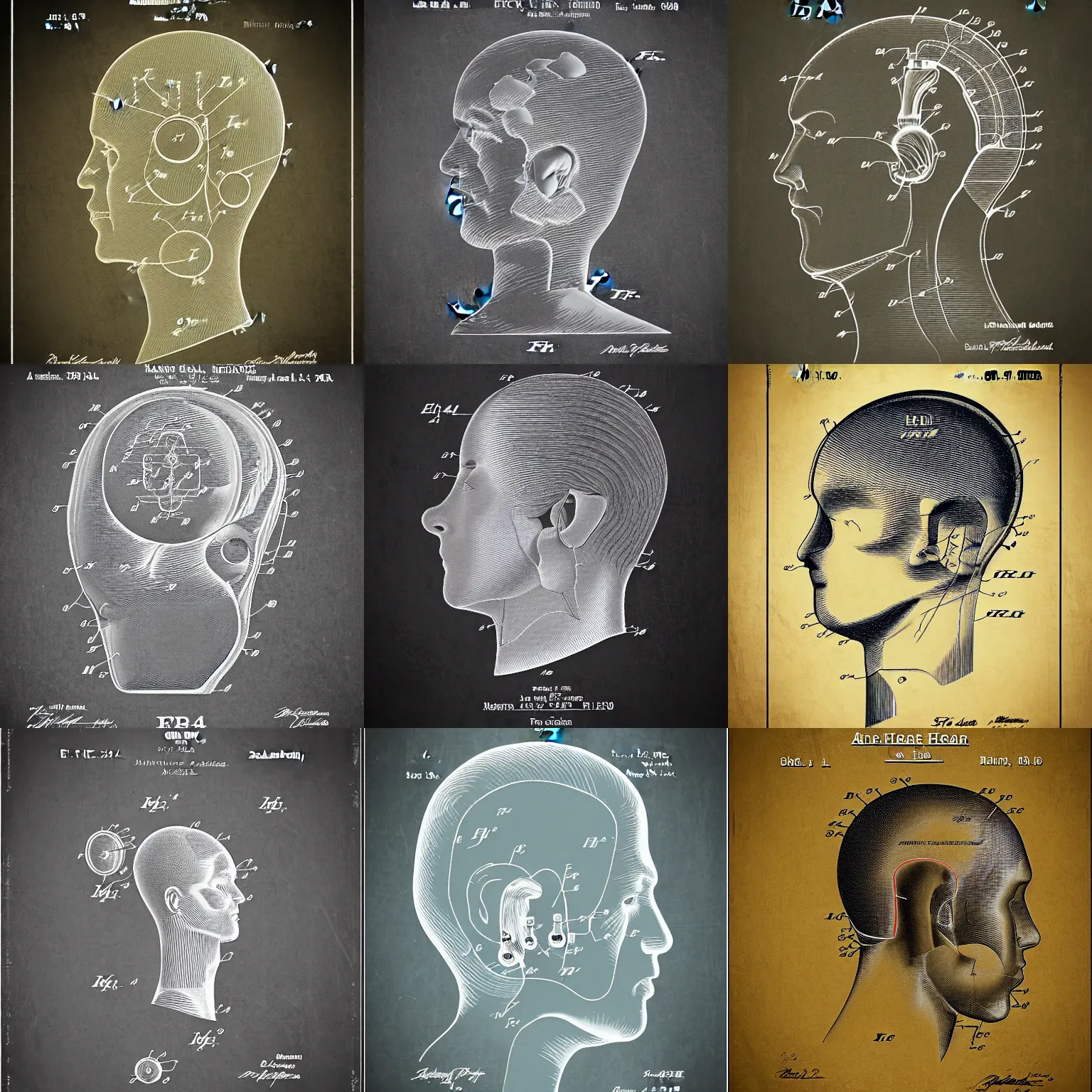 Prompt: a patent diagram, human head