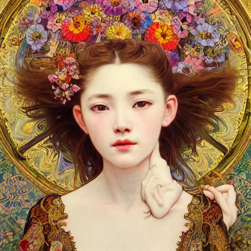 Image similar to a masterpiece ultrarealistic ultradetailed portrait of beautiful love, jewelry genius, witch girl on vintage flea market baroque renaissance. medium shot, intricate, elegant, by stanley artgerm lau, wlop, alphonse mucha, rossdraws, andrei riabovitchev, yoshitaka amano. flower background my james jeand and takashi murakami.