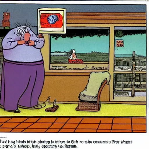 Image similar to a hilarious comic, gary larson, the far side, newspaper comic