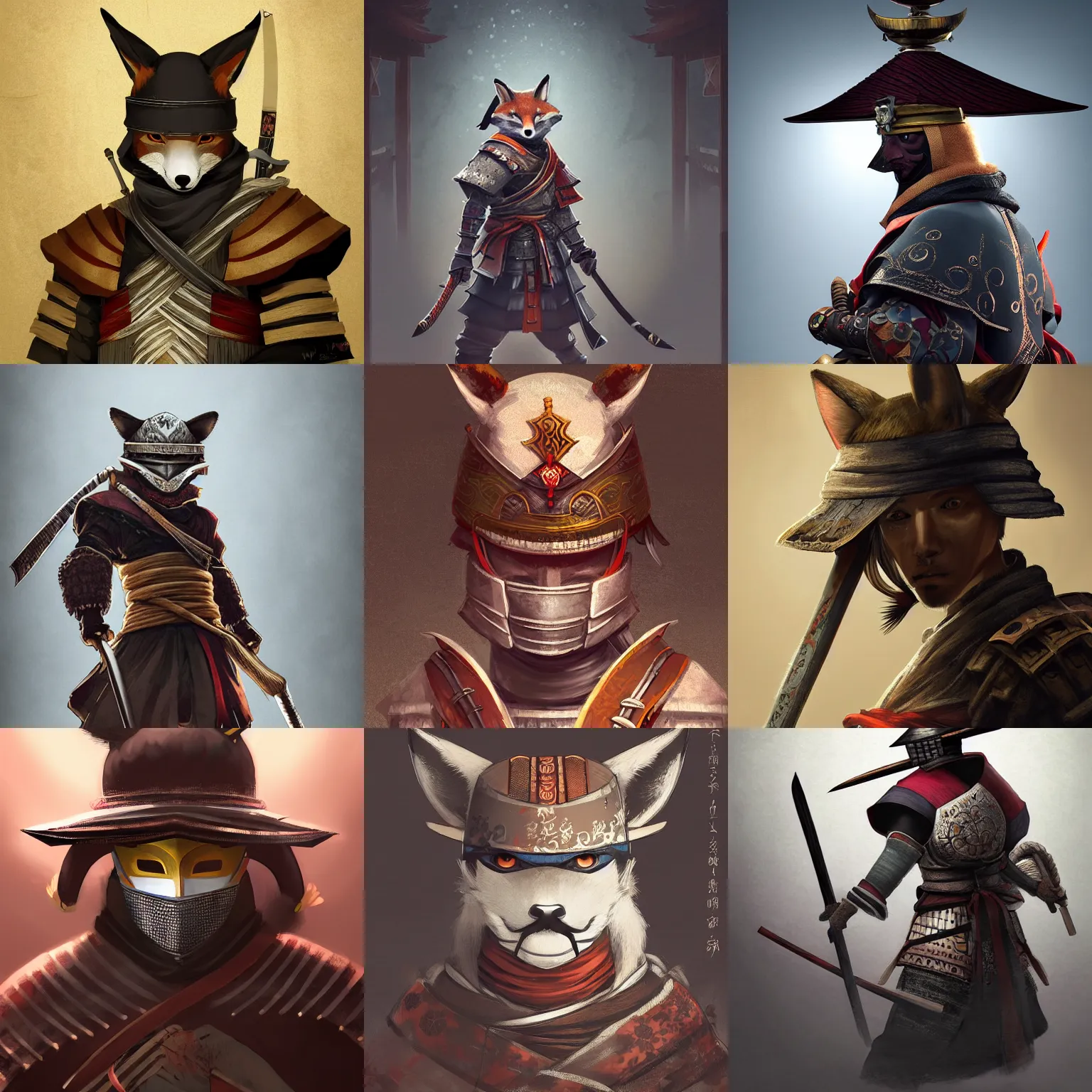 Prompt: a portrait of an anthropomorphic fox dressed in a jinbaori, nobushi for honor, fox nobushi, by wlop, ilya kuvshinov, and stanley lau. unreal, deviantart, post processing, masterpiece, complex and intricate, sharp focus, beautiful lighting