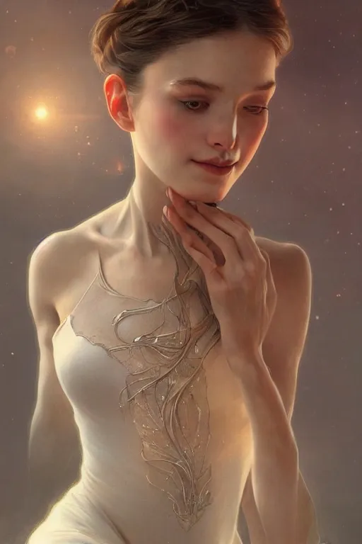 Image similar to ultra realistic illustration, ballerina, sci - fi, fantasy, intricate, elegant, highly detailed, digital painting, artstation, concept art, smooth, sharp focus, illustration, art by artgerm and alphonse mucha