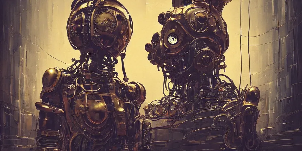 Image similar to a sinister fine - line sculpture of a steampunk robot by alena aenami in the style of baroque art, very, very aesthetic