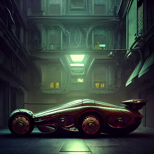 Image similar to cyborg cyber vintage supercar slick warm tones : by michal karcz, daniel merriam, victo ngai and guillermo del toro : ornate, dynamic, particulate, intricate, elegant, highly detailed, centered, artstation, smooth, sharp focus, octane render