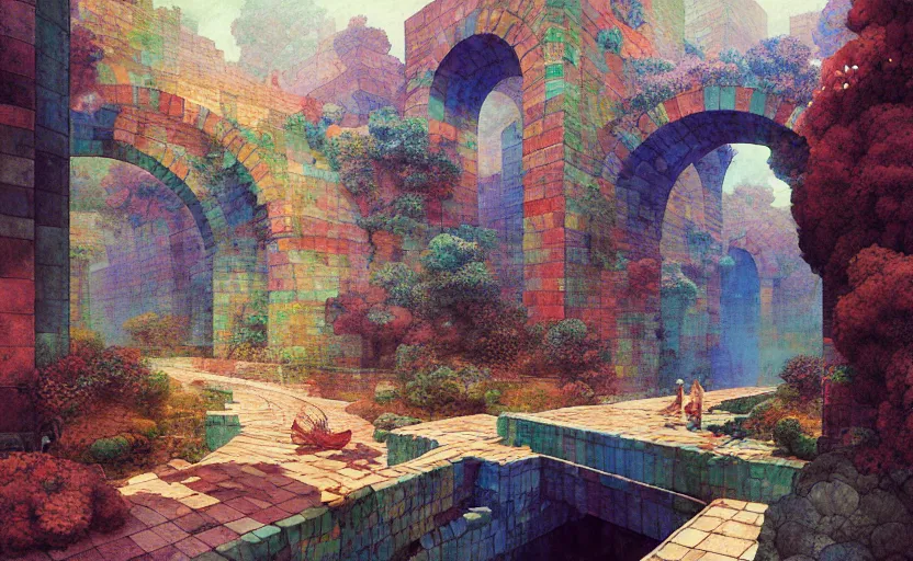 Image similar to tiled room squared waterway, aqueducts, fantasy. intricate, amazing composition, colorful watercolor, by ruan jia, by maxfield parrish, by marc simonetti, by hikari shimoda, by robert hubert, by zhang kechun, illustration, gloomy